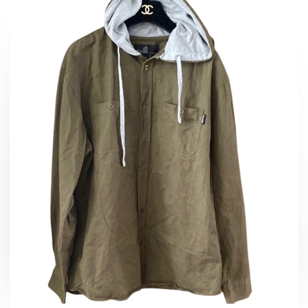 Malokai Surf Co. Olive Green Hooded Button Up Shirt Jacket Size M